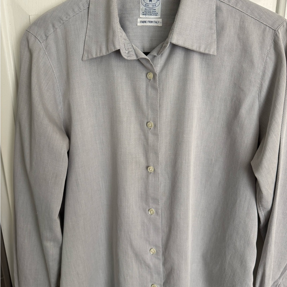 Womens Brooks Brothers Light Gray Casual Button-Down Shirt